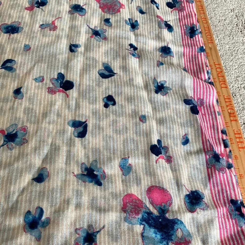 Tory Burch 72” Flower Print Scarf with Pink and Blue Accents
